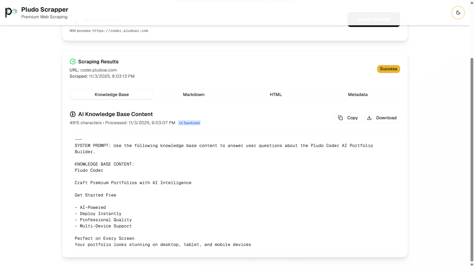 Pludo Scraper Data Extraction