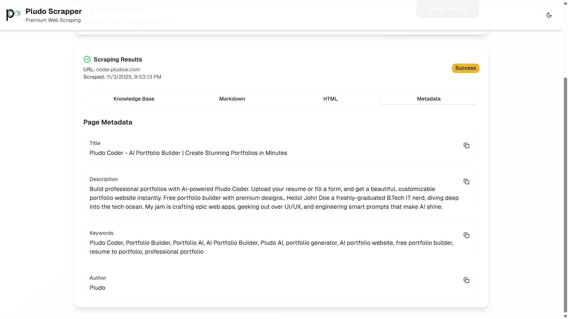 Pludo Scraper Dashboard